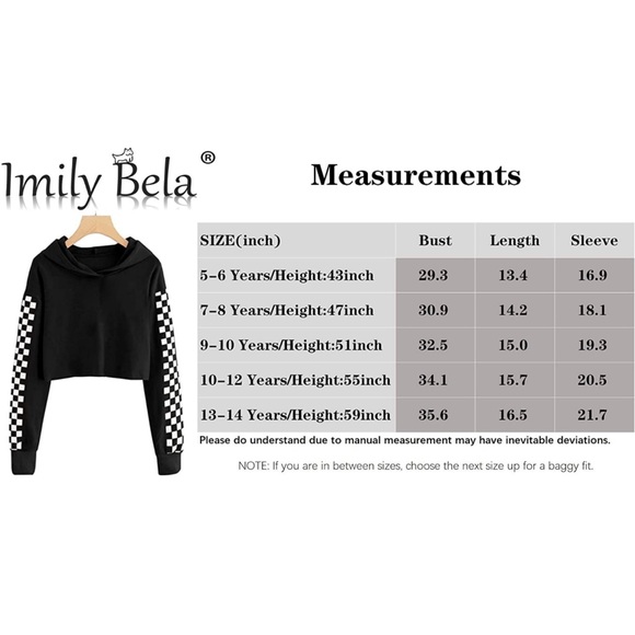 New Girls Checkered Black and White Crop Pullover Sweatshirt - Picture 3 of 3